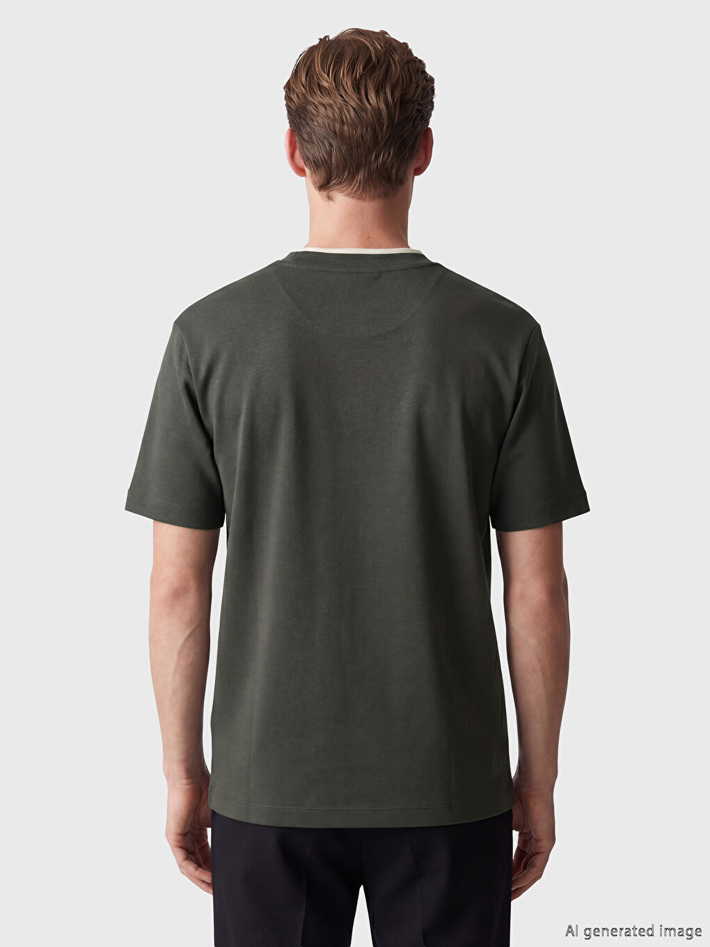 Tricou Bărbați cu Broderie și Guler Rotund-3