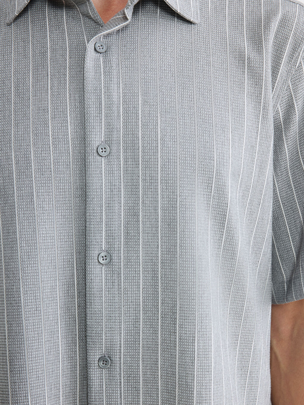 Gri Regular Fit Çizgili Erkek Gömlek-2