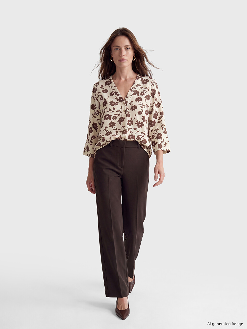 V Neck Floral Blouse-1