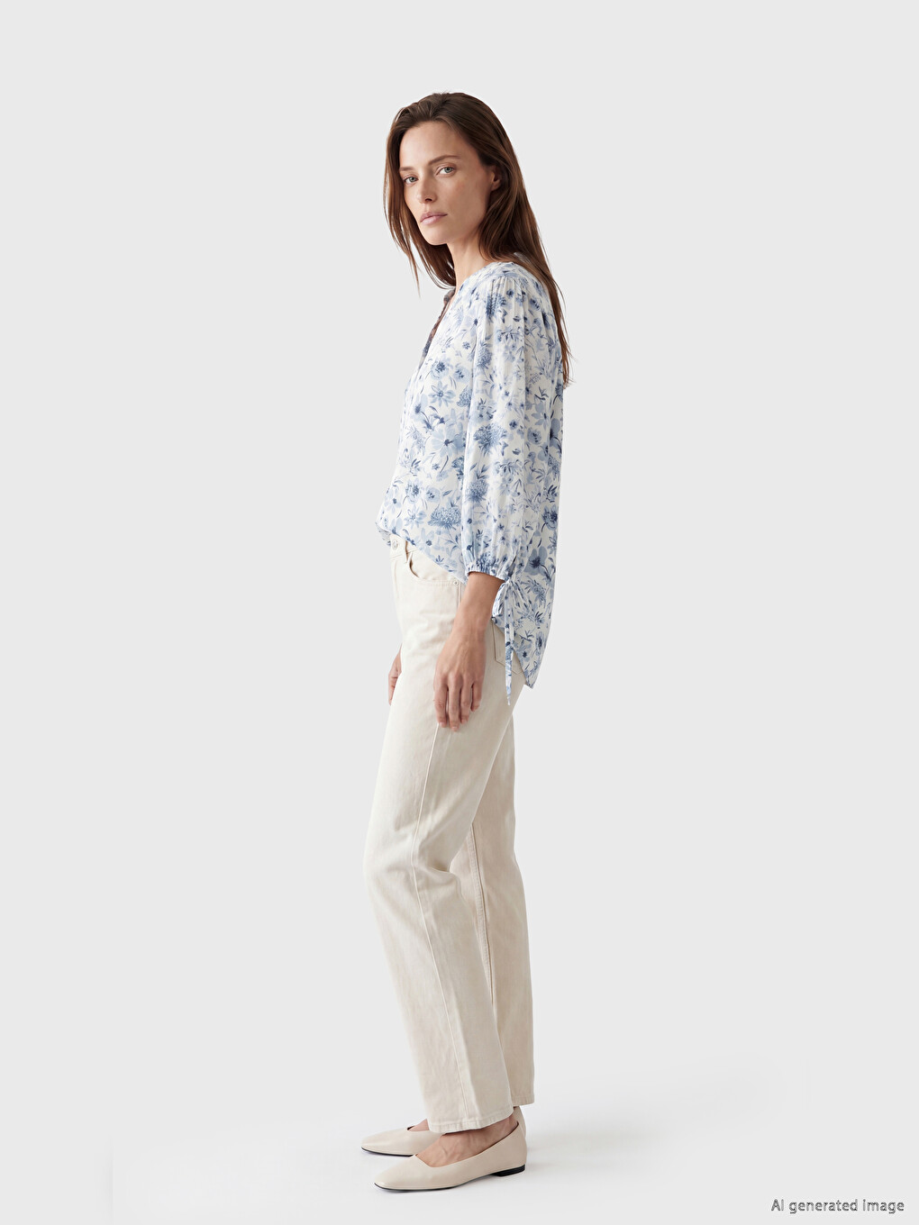 Notch Neck Floral Tie Detail Blouse-1