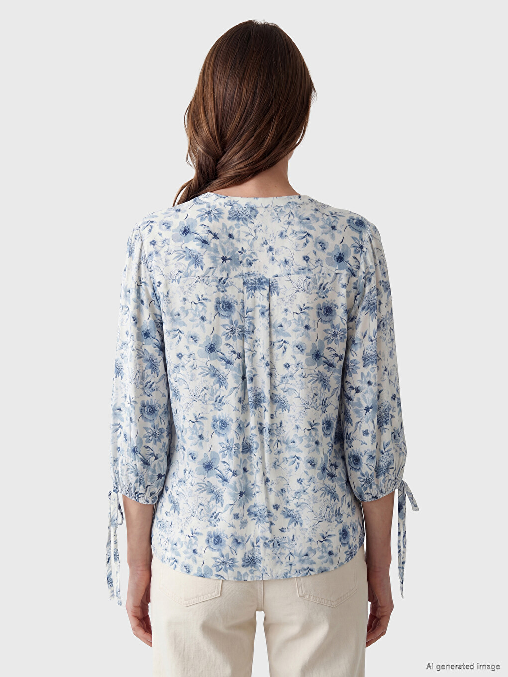 Notch Neck Floral Tie Detail Blouse-3