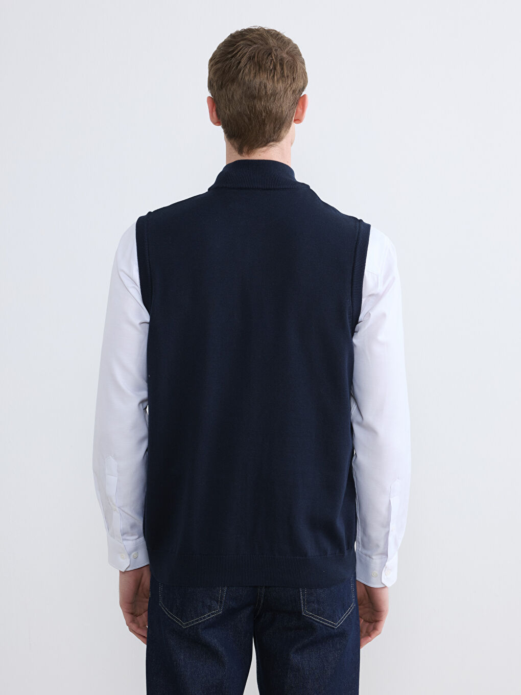 Lacivert Dik Yaka Erkek Triko Süveter-3