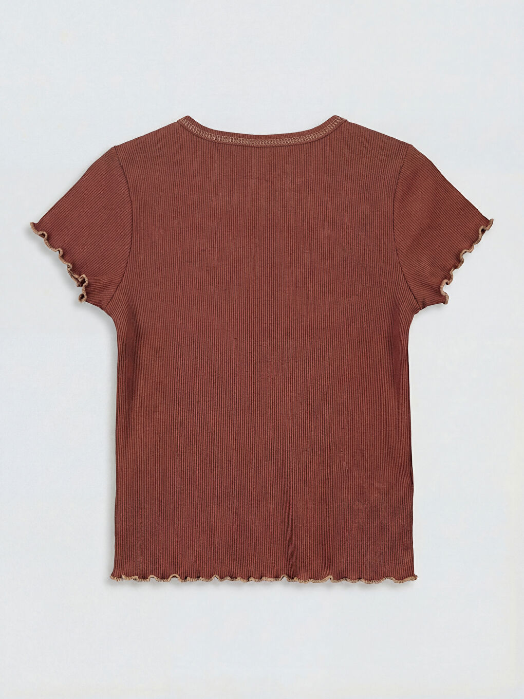 Kahverengi Bisiklet Yaka Fiyonk Detaylı Kız Çocuk Tişört-1