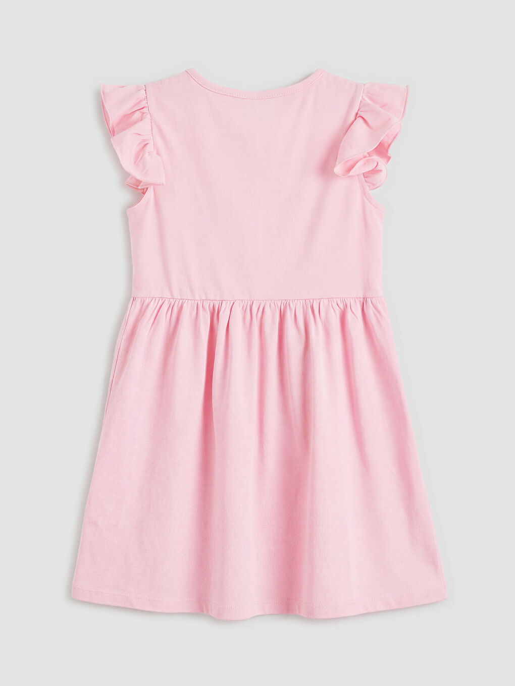 Pembe Bisiklet Yaka Baskılı Fırfırlı Kız Çocuk Penye Elbise-1