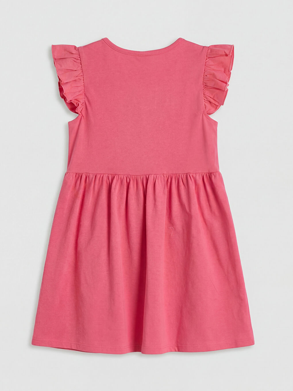 Fuşya Bisiklet Yaka Volanlı Baskılı Kız Çocuk Elbise-1