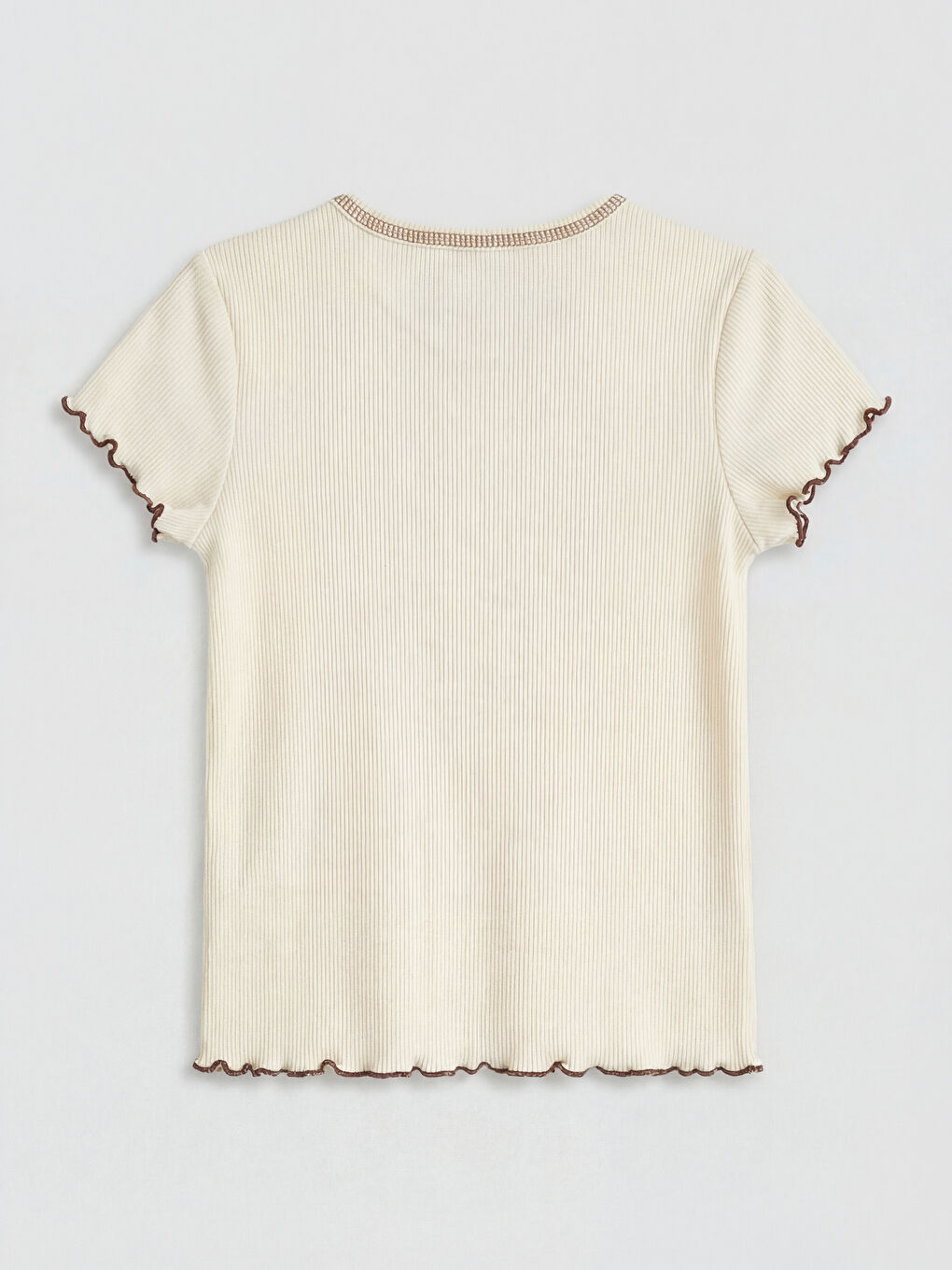 Ekru Bisiklet Yaka Fiyonk Detaylı Kız Çocuk  Tişört 2'li -2