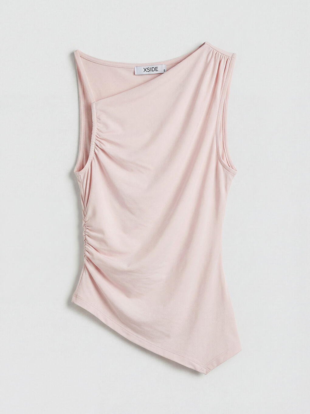 Pembe Asimetrik Yaka Büzgülü Bluz