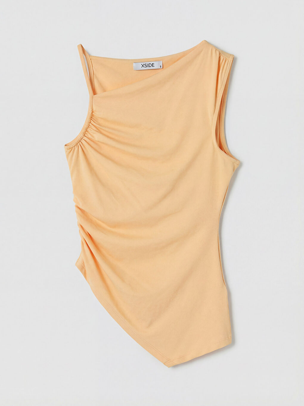 Turuncu Asimetrik Yaka Büzgülü Bluz