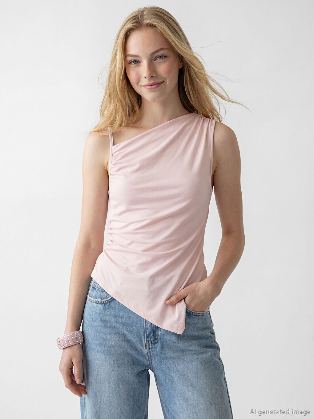 Bluză Femei cu Fronseuri cu Guler Asimetric