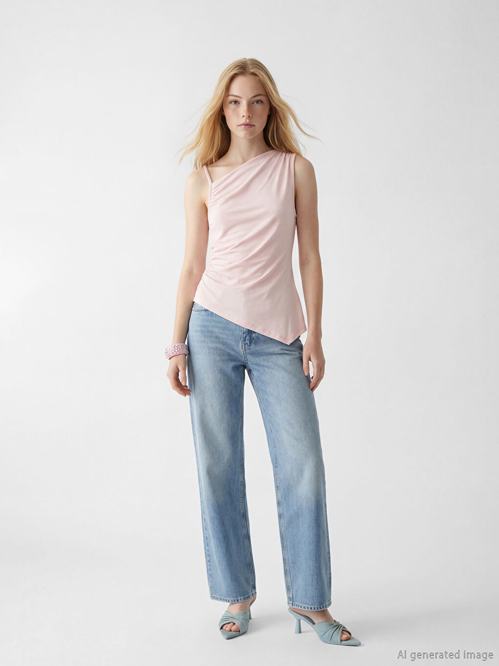 Bluză Femei cu Fronseuri cu Guler Asimetric-1