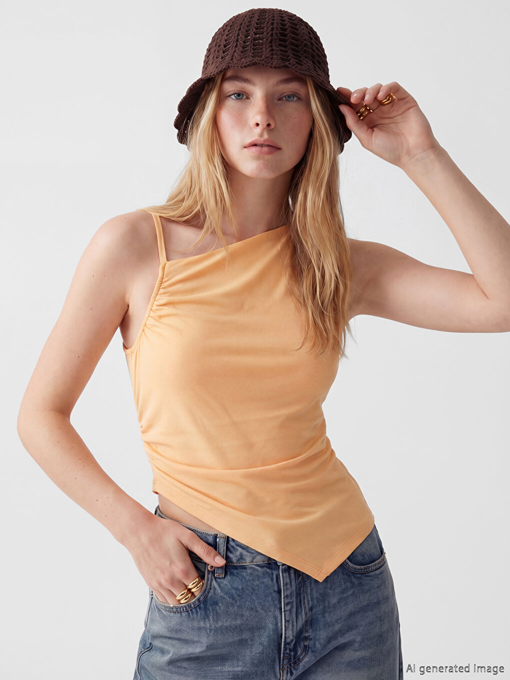 Bluză cu guler asimetric cu fronseuri