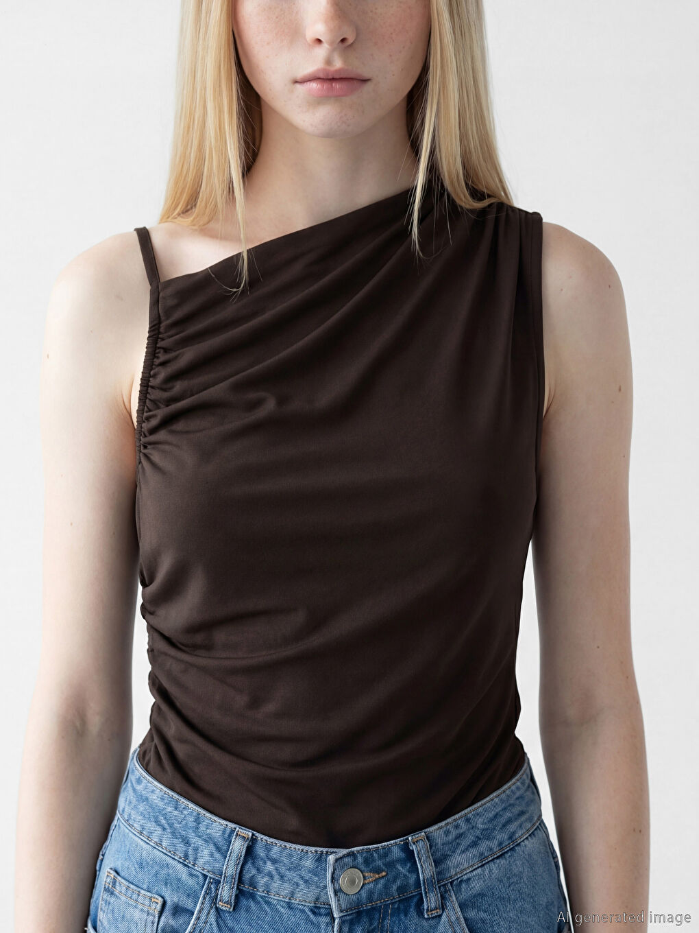 Bluză cu guler asimetric cu fronseuri-2