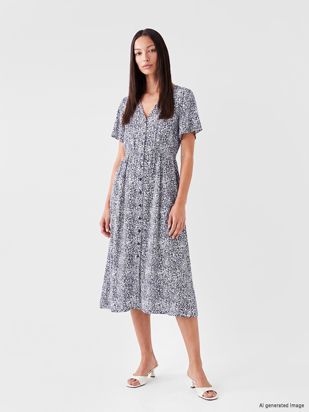 V-Ausschnitt Blumiges A-Linien Kleid