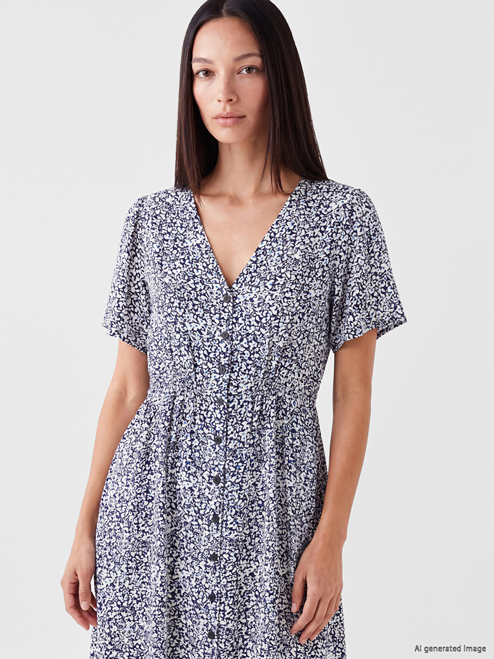 V-Ausschnitt Blumiges A-Linien Kleid-1