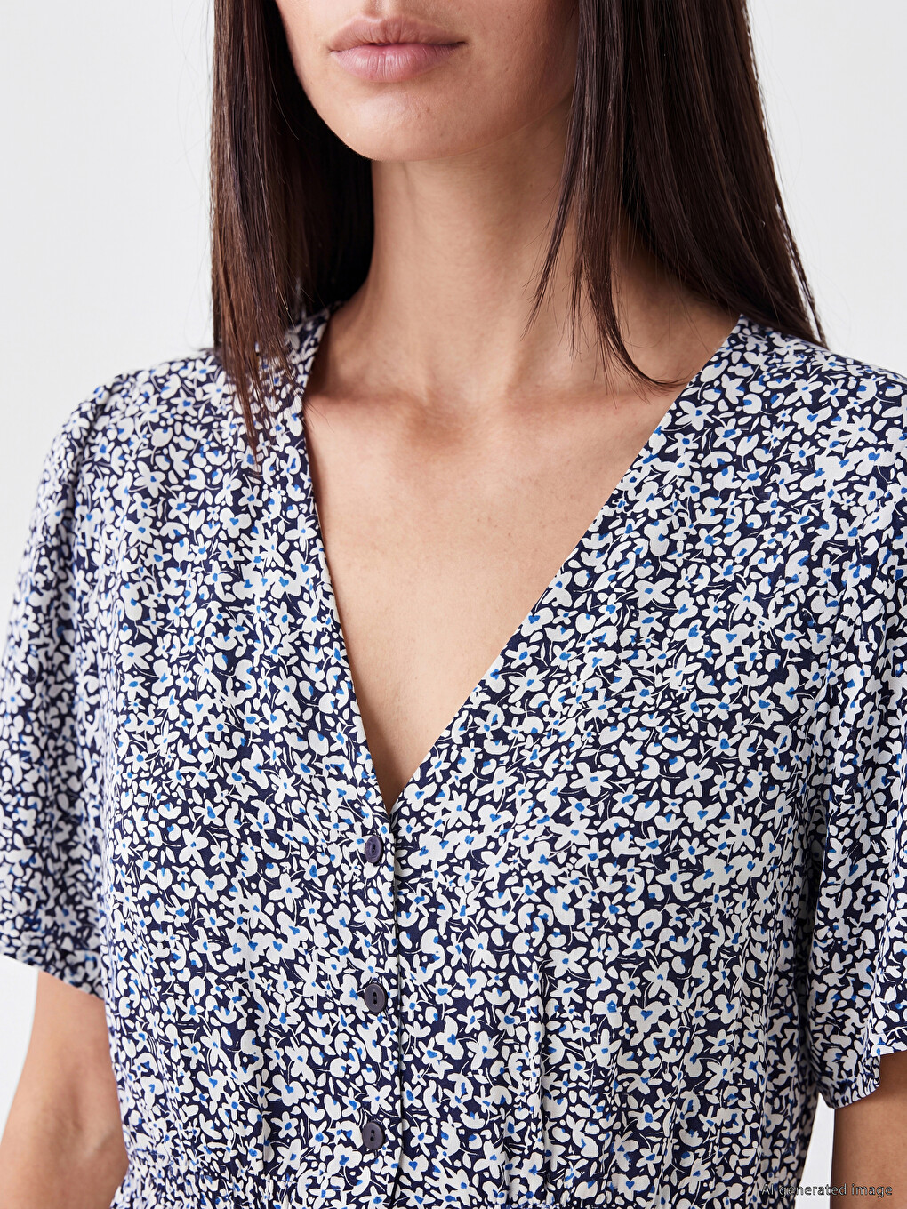 V-Ausschnitt Blumiges A-Linien Kleid-2