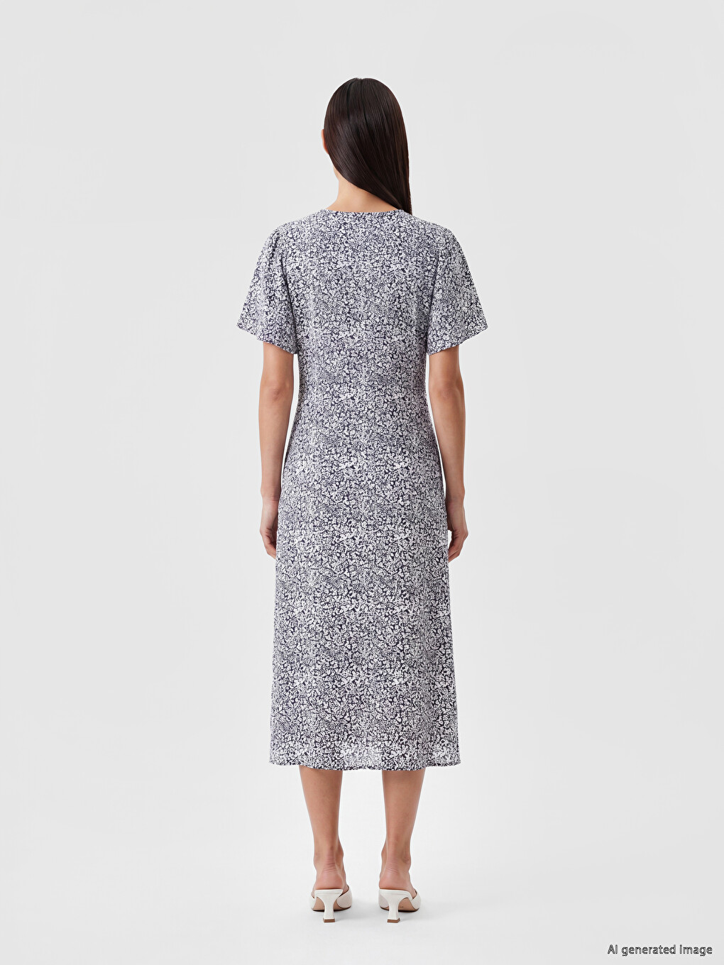 V-Ausschnitt Blumiges A-Linien Kleid-3