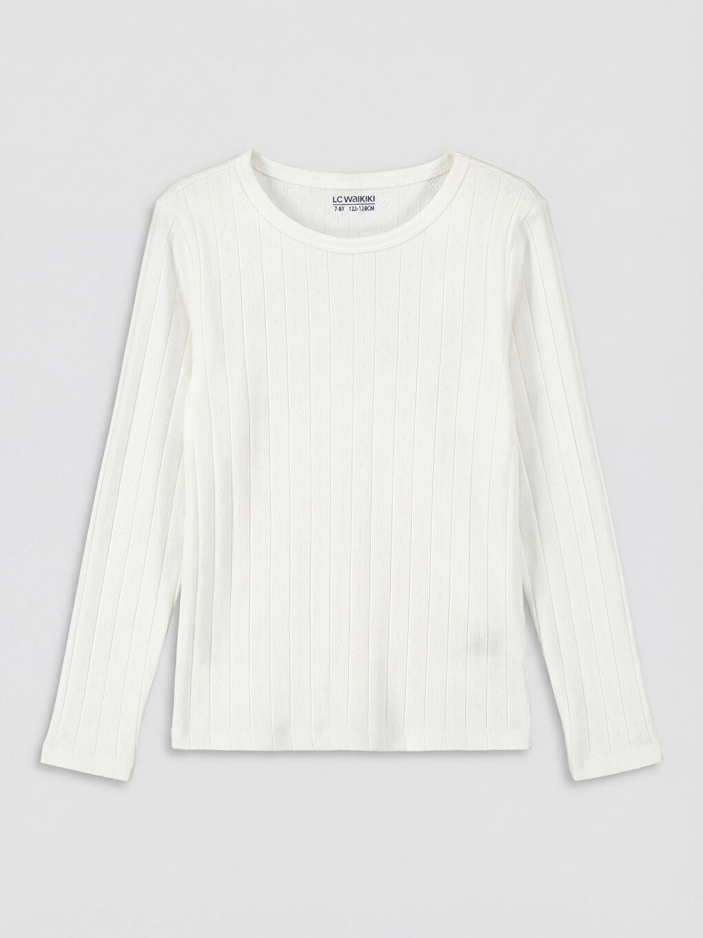 Ekru Bisiklet Yaka Uzun Kollu Kız Çocuk Tişört