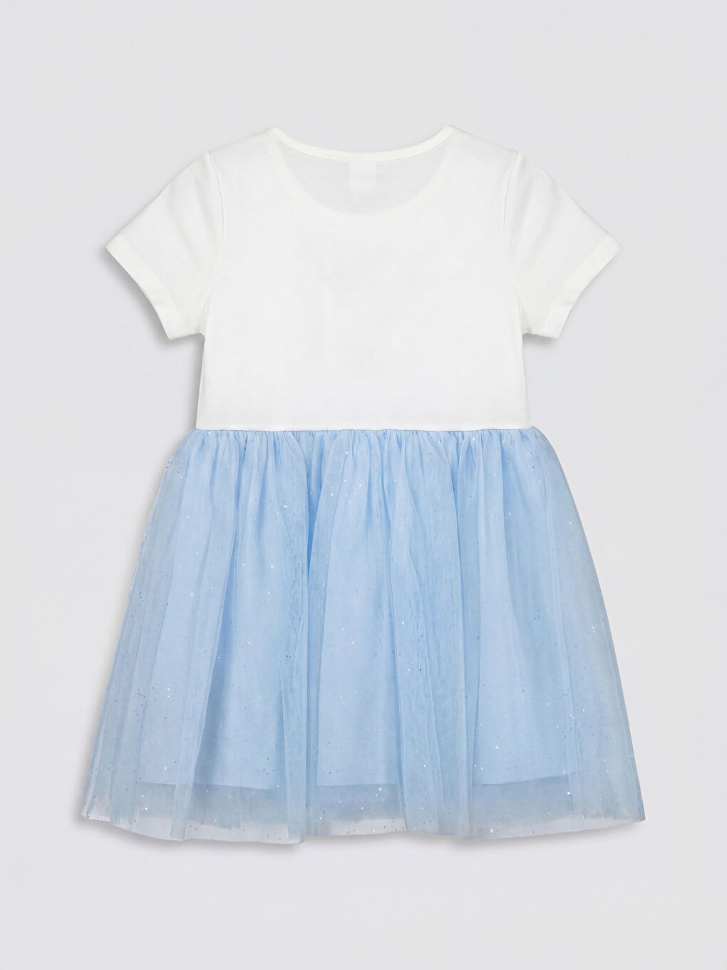 Beyaz Frozen Baskılı Bisiklet Yaka Kız Çocuk Tül Elbise-1