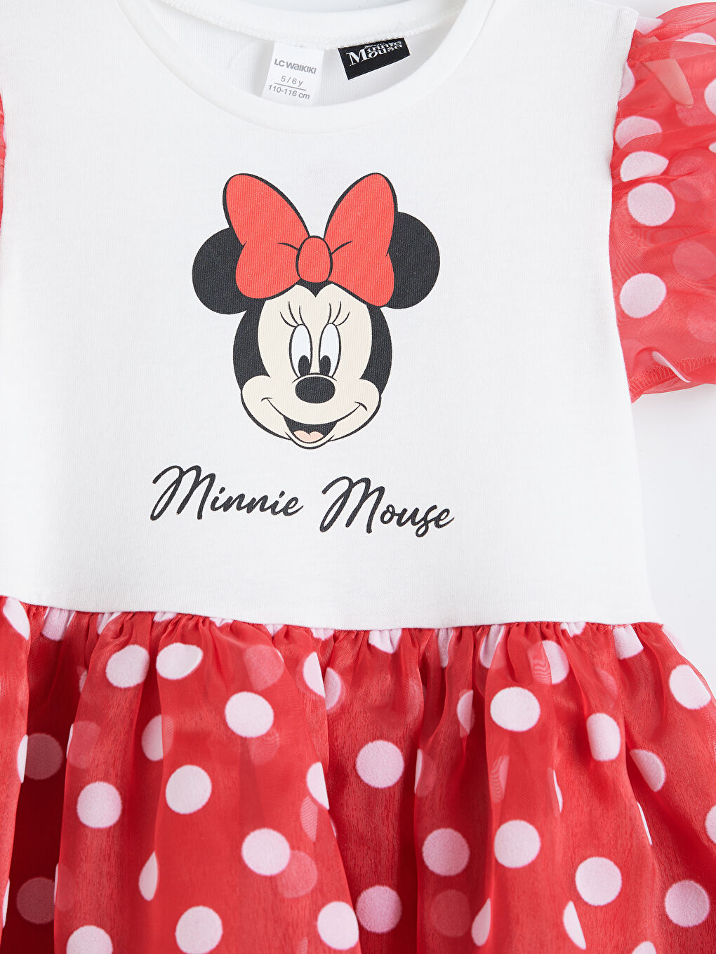 Ekru Minnie Mouse Baskılı Kız Çocuk Elbise-2