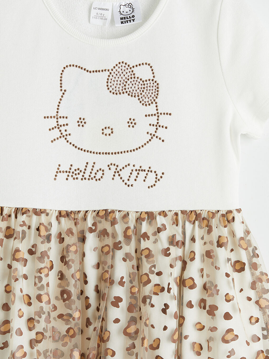 Ekru Bisiklet Yaka Hello Kitty Baskılı Kız Çocuk Elbise-2