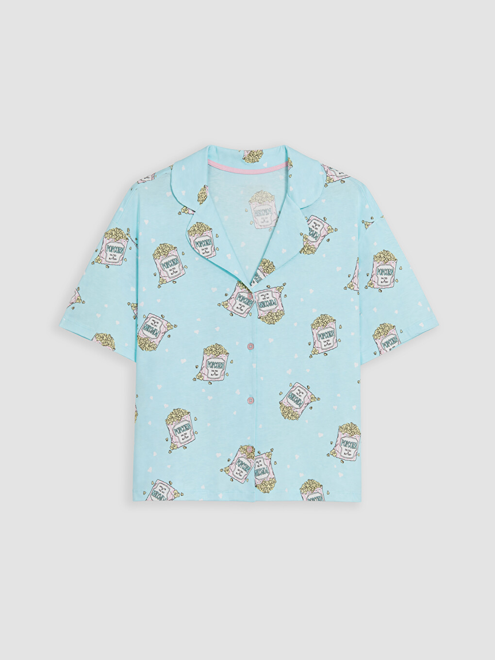 Turkuaz Gömlek Yaka Baskılı Kadın Şortlu Pijama Takımı-1