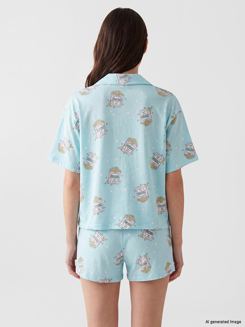 Collared Neck Printed Women's Shortie Pyjama Set-3