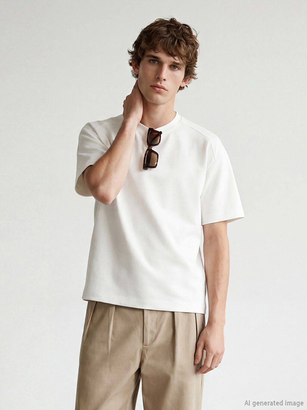 Beyaz Bisiklet Yaka Erkek Tişört