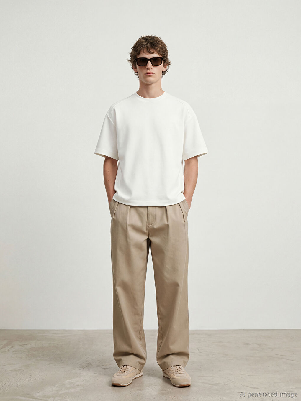 Beyaz Bisiklet Yaka Erkek Tişört-1