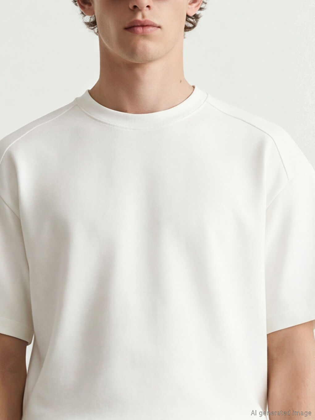 Beyaz Bisiklet Yaka Erkek Tişört-2