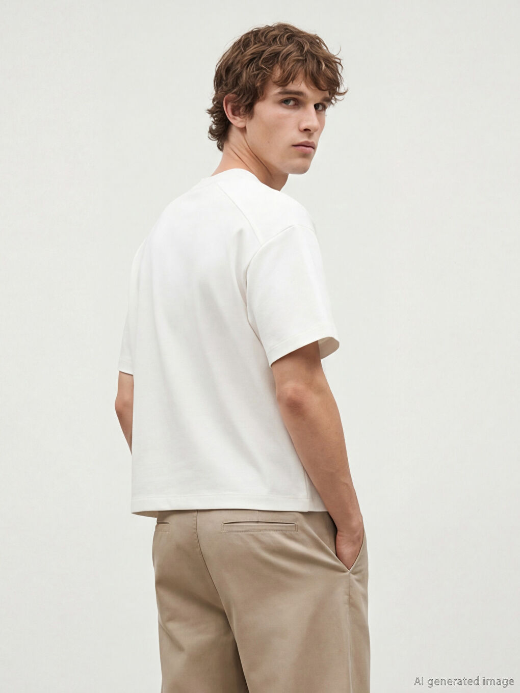 Beyaz Bisiklet Yaka Erkek Tişört-3