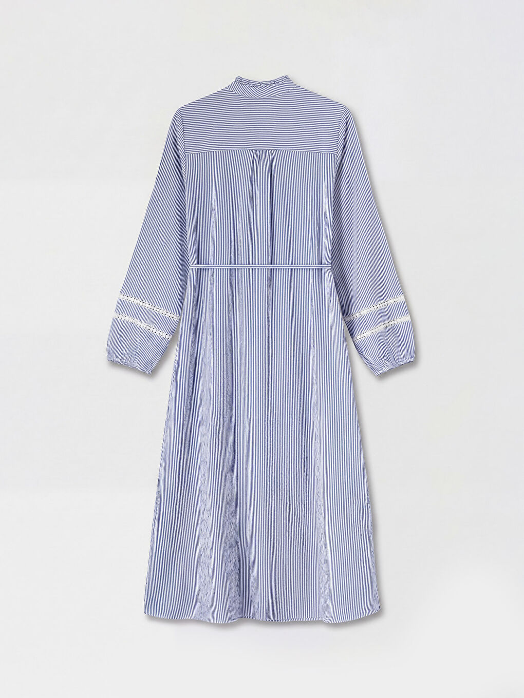 Mavi Hakim Yaka Çizgili Gofre Gömlek Elbise-1