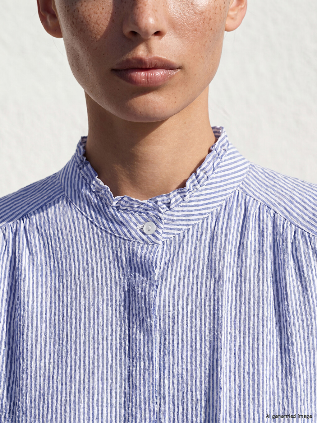 Grandad Collar Striped Seersucker Shirt Dress-2