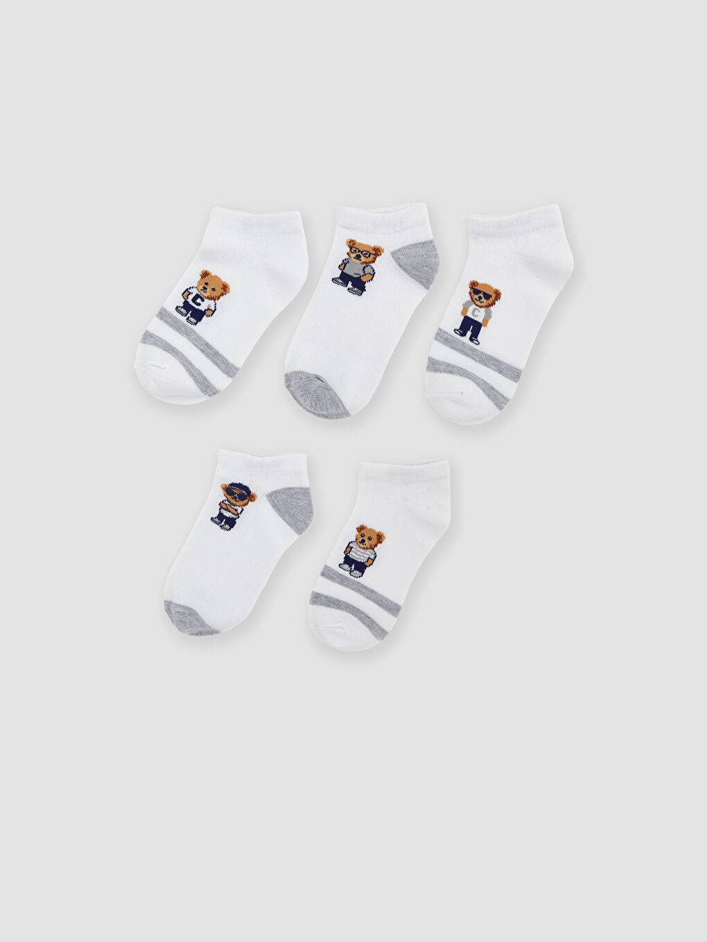 Karışık Ayı Teddy Desenli Erkek Çocuk Patik Çorap 5'li