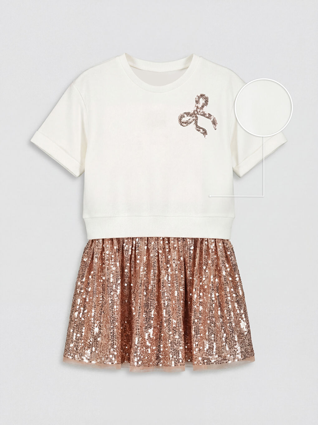 Ekru Payetli Kız Çocuk Elbise