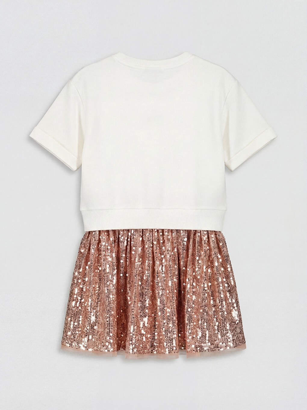 Ekru Payetli Kız Çocuk Elbise-1
