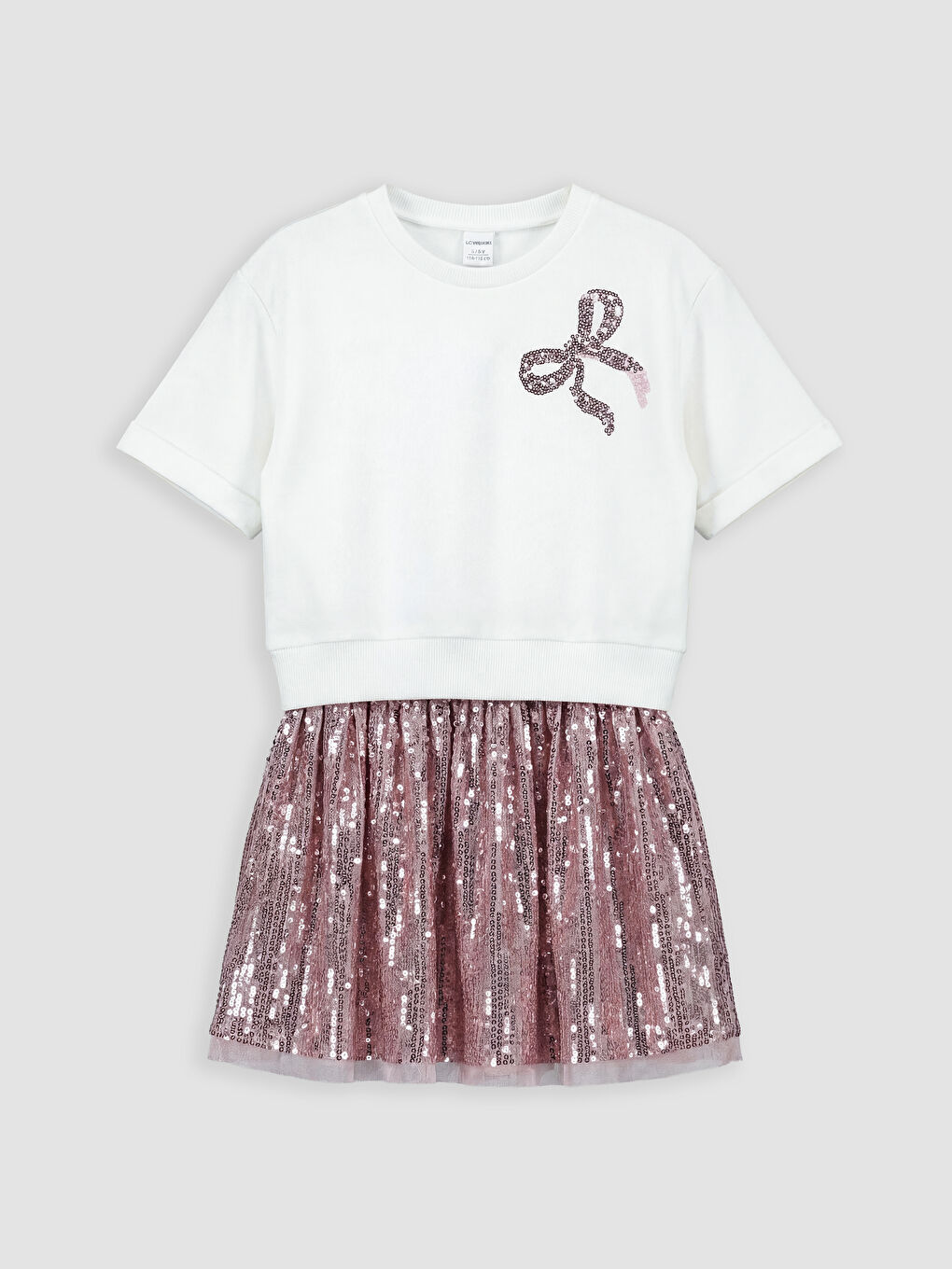 Ekru Payetli Kız Çocuk Elbise