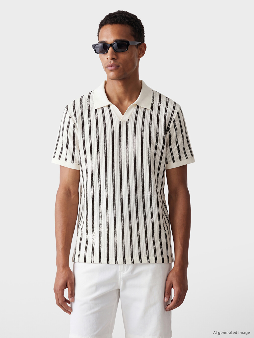 Polo Collar Striped Jersey T-shirt