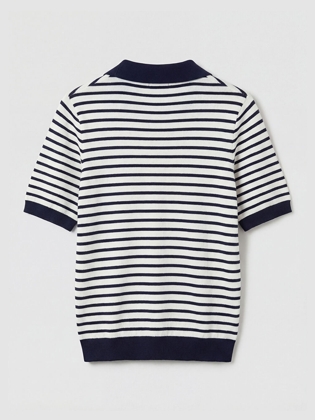 Lacivert Polo Yaka Çizgili Kadın Triko Kazak-5