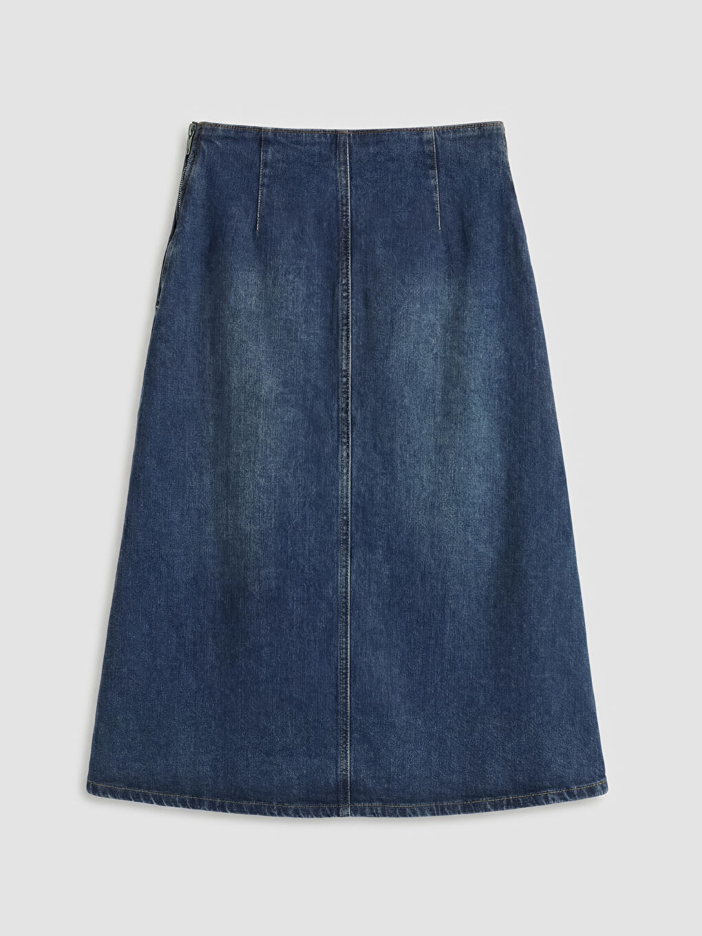 Lacivert Beli Fermuarlı Taşlı A Kesim Jean Etek-1