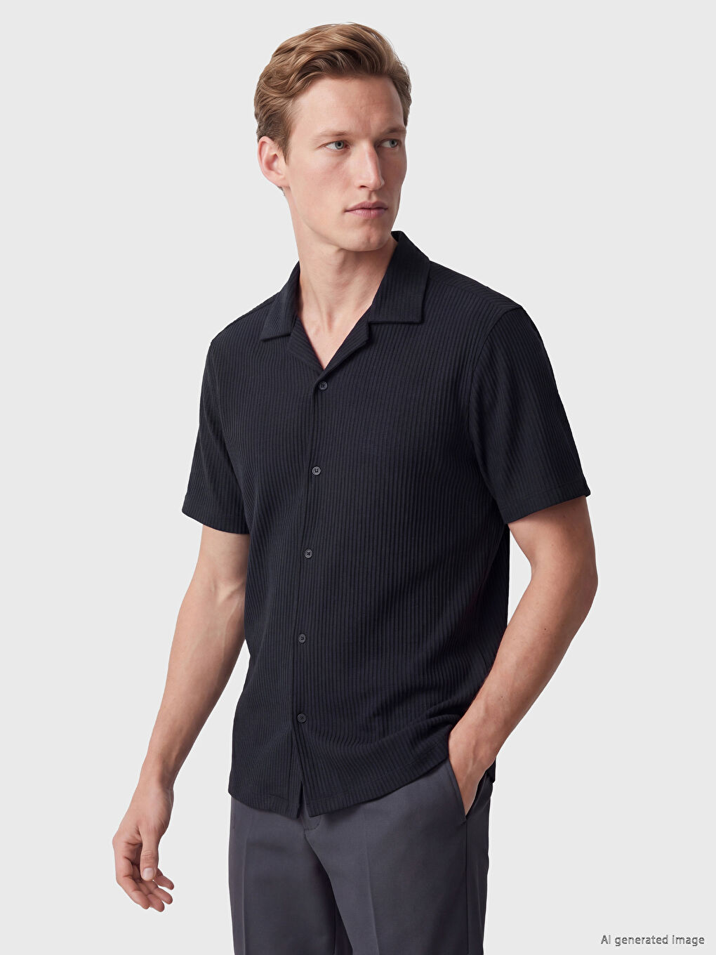 Lacivert Regular Fit Erkek Dokulu Gömlek