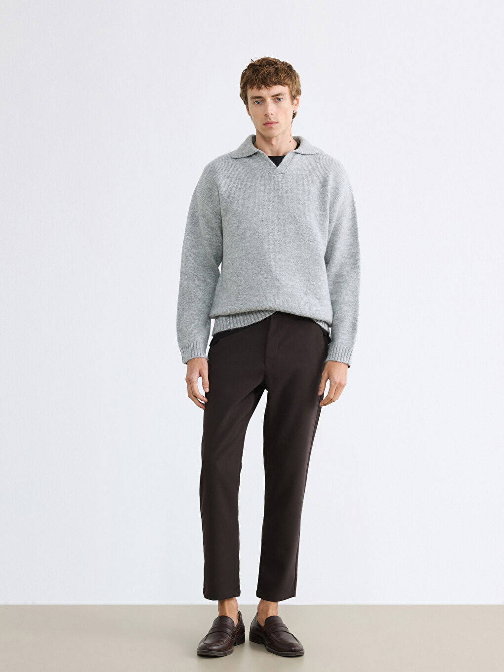 Gri Polo Yaka Erkek Triko Kazak-1