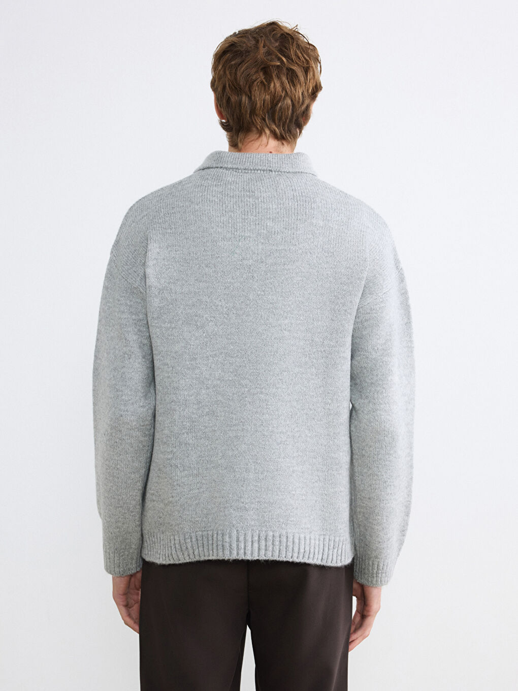 Gri Polo Yaka Erkek Triko Kazak-3