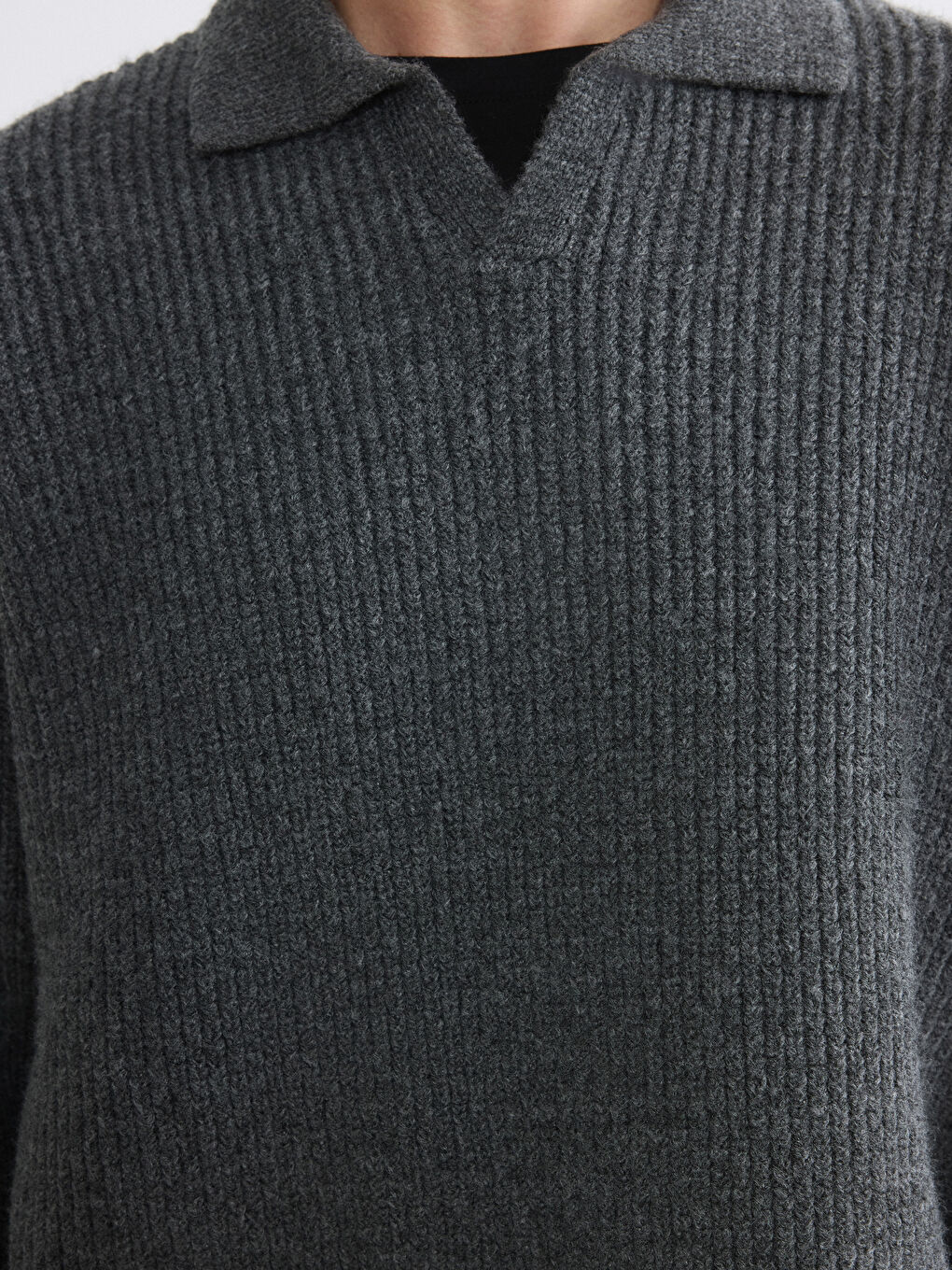 Antrasit Polo Yaka Fitilli Erkek Triko Kazak-2