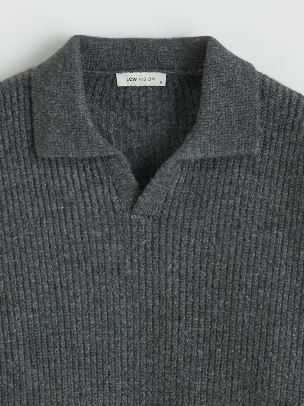 Antrasit Polo Yaka Fitilli Erkek Triko Kazak-5