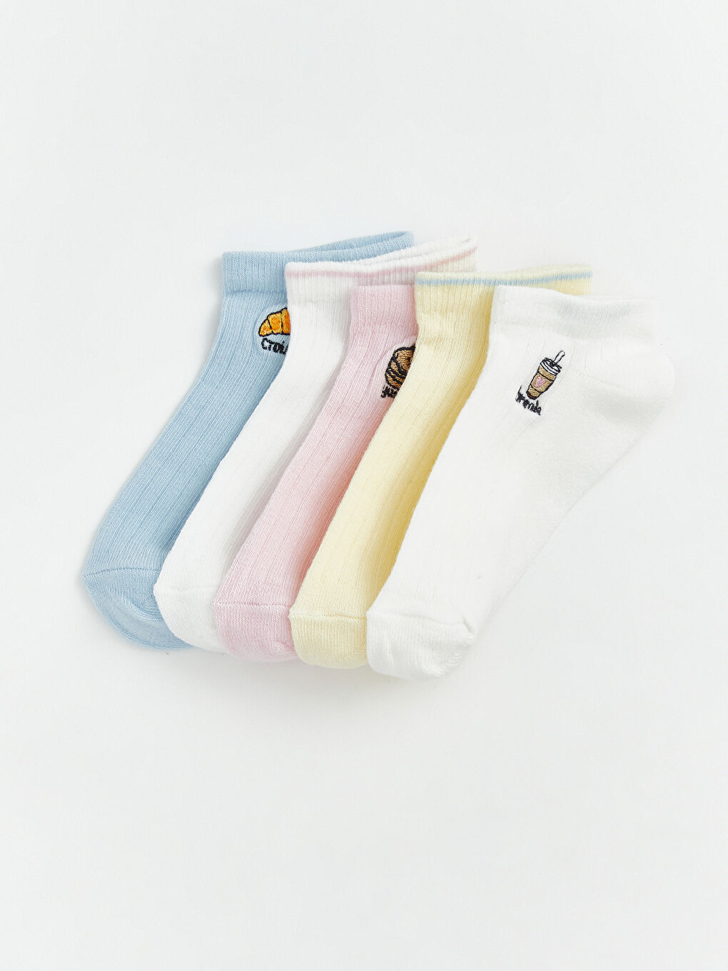 Ekru Nakışlı Kız Çocuk Patik Çorap 5'li