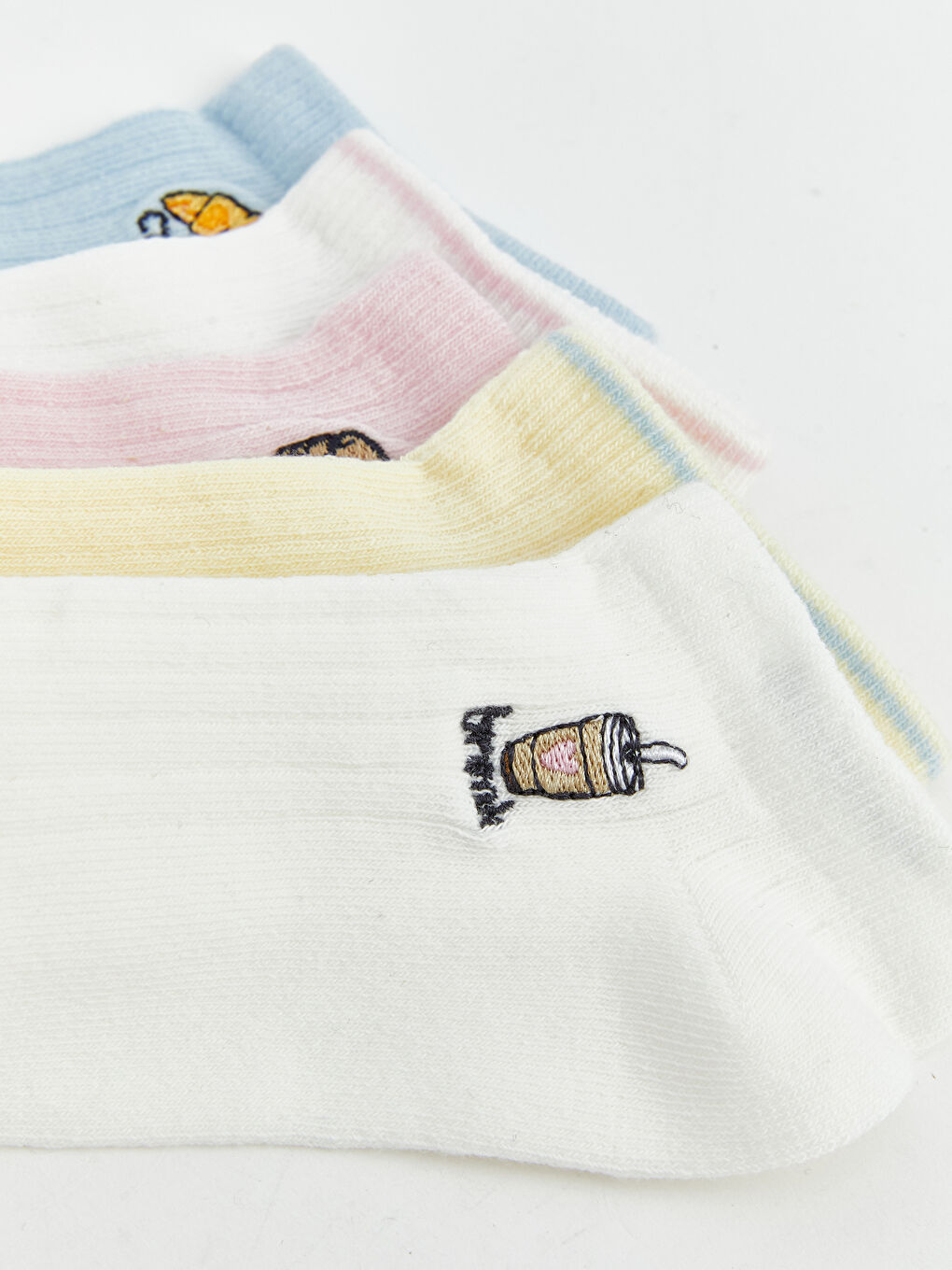 Ekru Nakışlı Kız Çocuk Patik Çorap 5'li-4