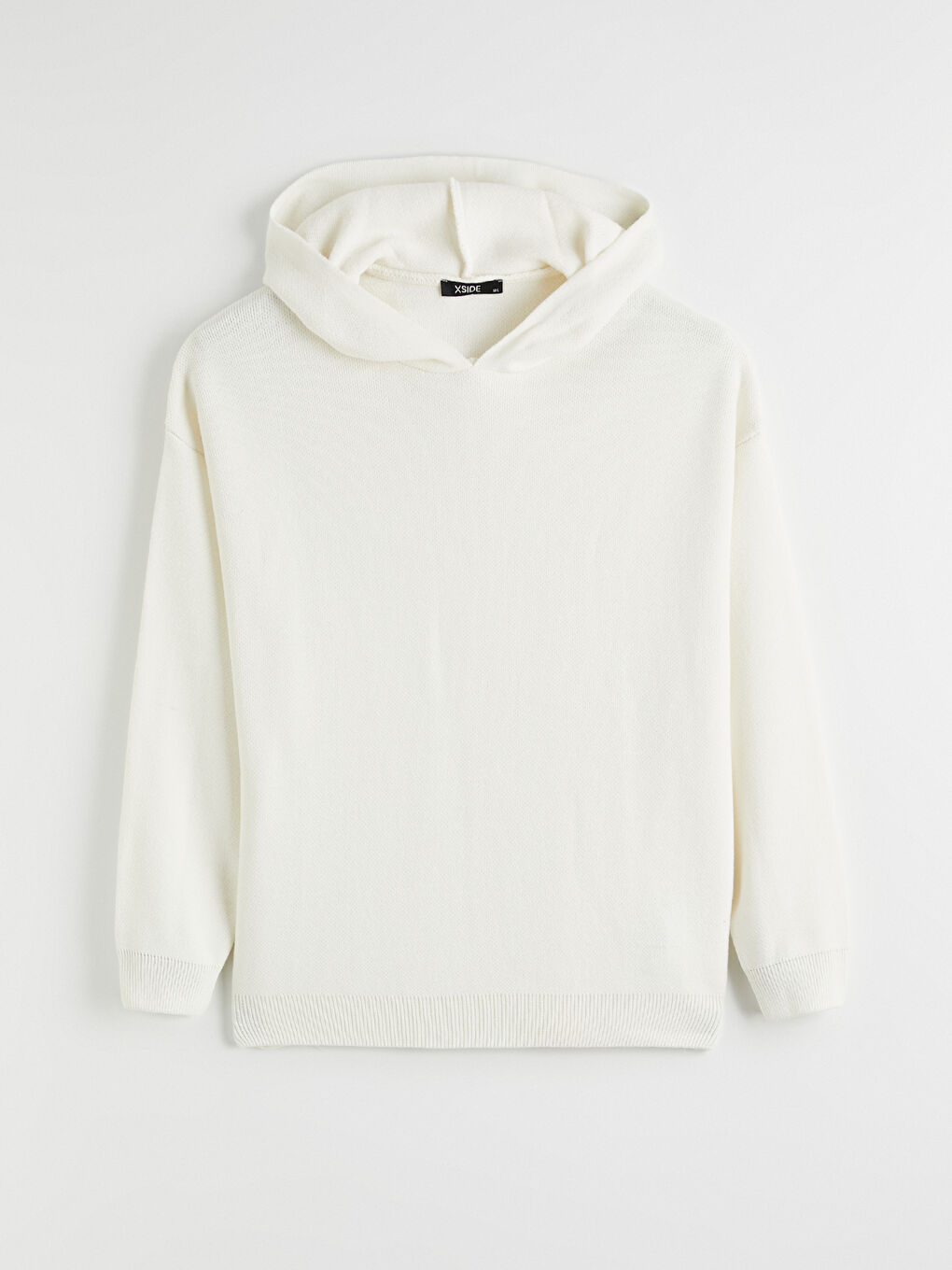Ekru Kapüşonlu Erkek Triko Kazak-4