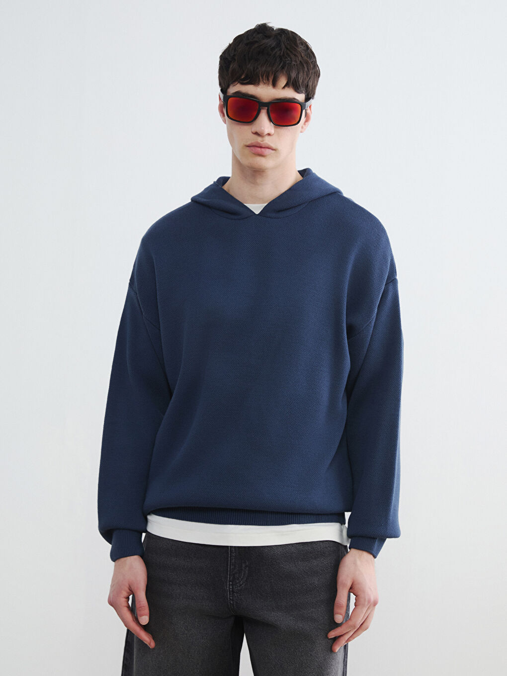 İndigo Regular Fit Kapüşonlu Erkek Triko Kazak