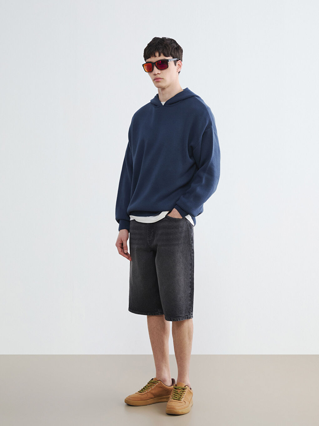 İndigo Regular Fit Kapüşonlu Erkek Triko Kazak-1