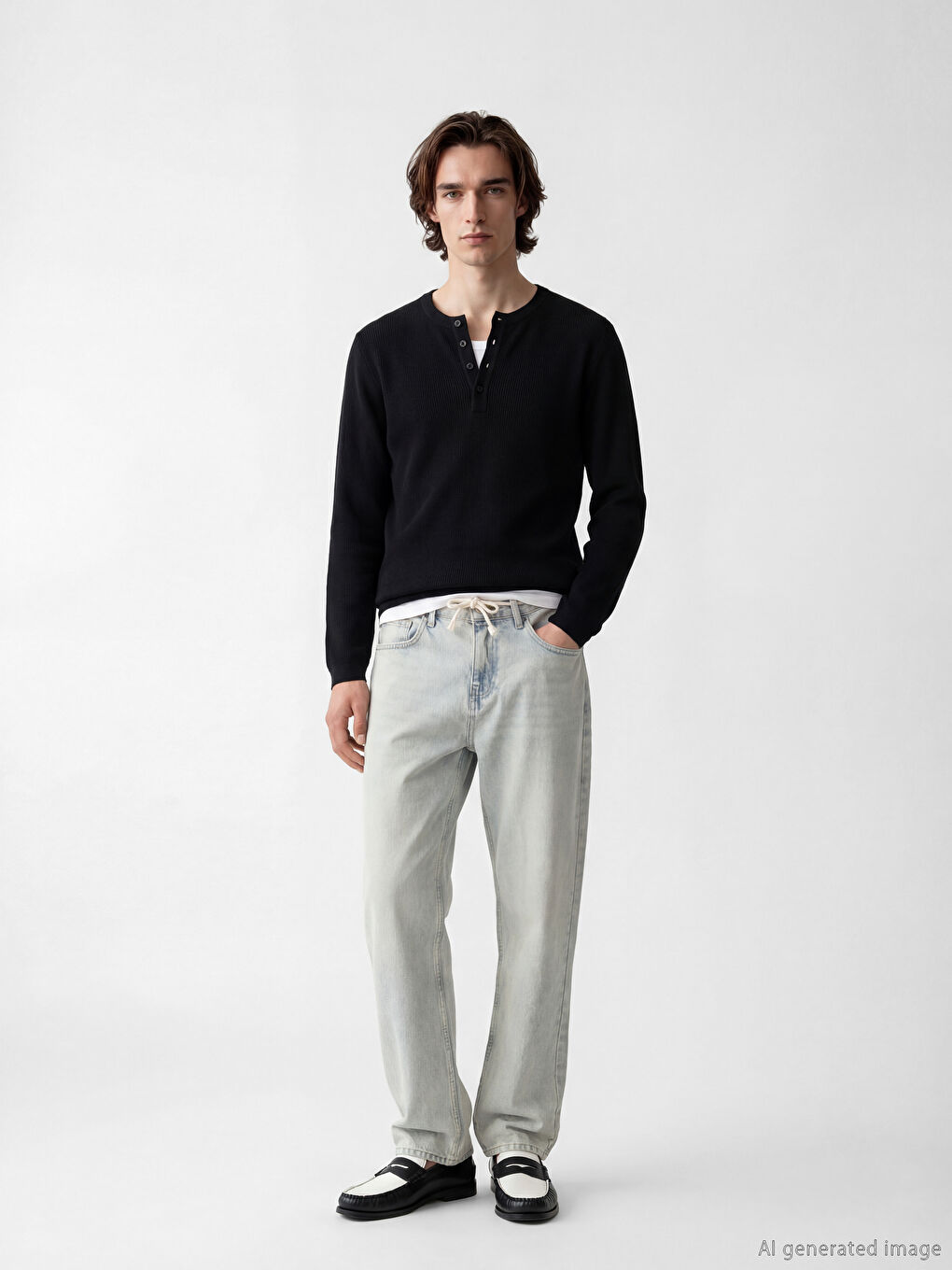 Siyah Bisiklet Yaka Erkek Triko Kazak-1